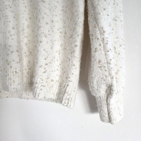 LOFT Medium Cream Gold Flecked V-Neck Cozy Pullover Sweater Festive, Melange - Picture 4 of 11